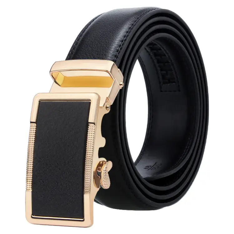 Men's Black Genuine Leather Belt with Automatic Buckle