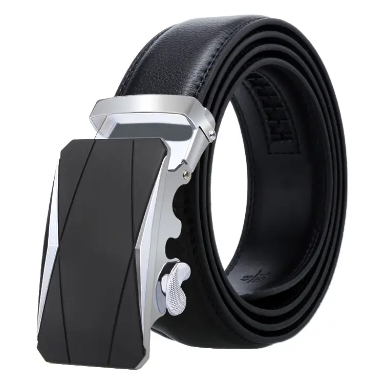 Men's Black Genuine Leather Belt with Automatic Buckle