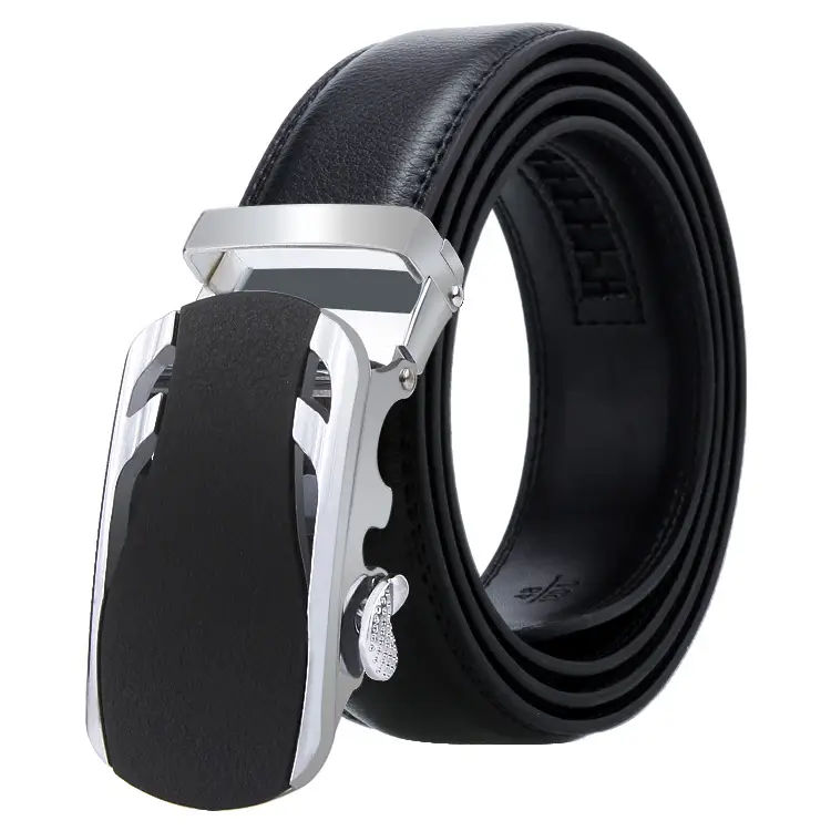 Men's Black Genuine Leather Belt with Automatic Buckle