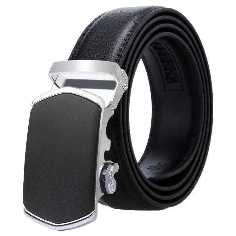 Men's Black Genuine Leather Belt with Automatic Buckle