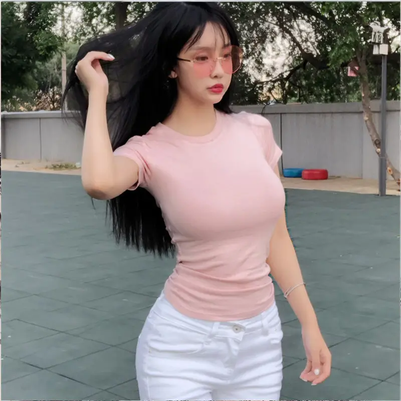 Korean New Summer T-Shirt Tight Fitting Bust Reveal