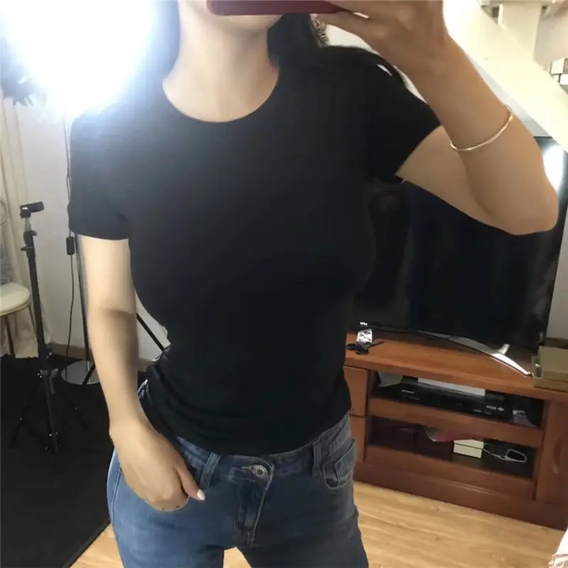 Korean New Summer T-Shirt Tight Fitting Bust Reveal