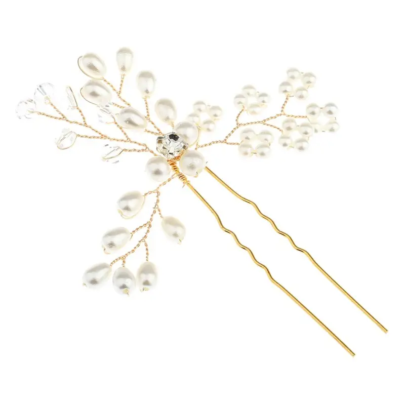 Gold Pearl Hairpin for Bridal Wedding Accessories