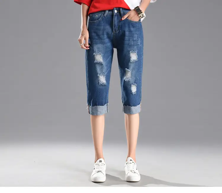 Ripped Denim Cropped Pants Women Summer Loose Plus Size — feature 11