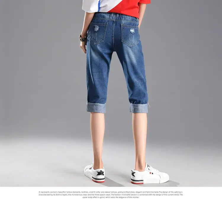 Ripped Denim Cropped Pants Women Summer Loose Plus Size — feature 13