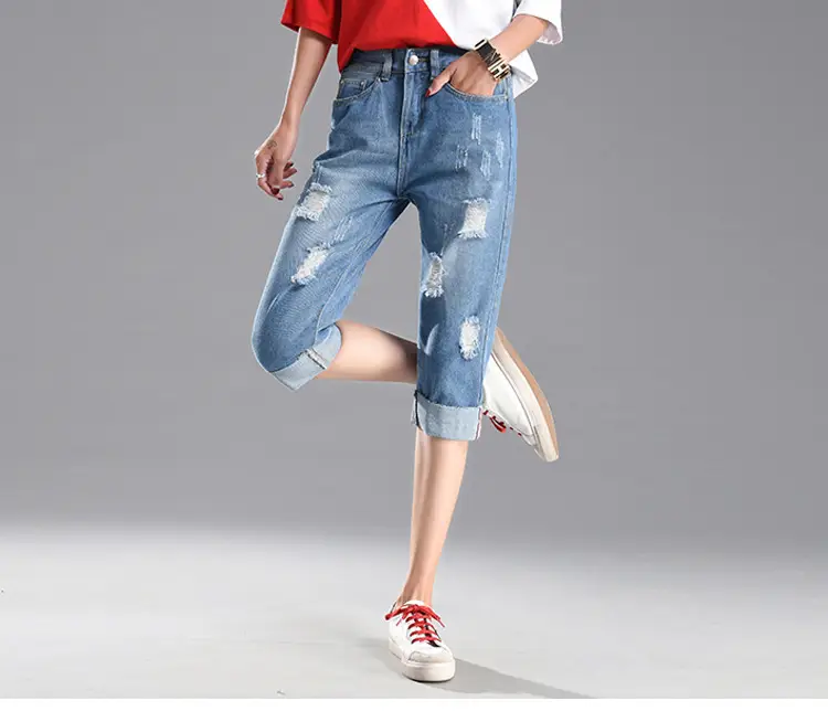 Ripped Denim Cropped Pants Women Summer Loose Plus Size — feature 15