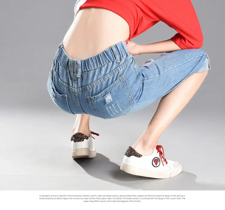 Ripped Denim Cropped Pants Women Summer Loose Plus Size — feature 17