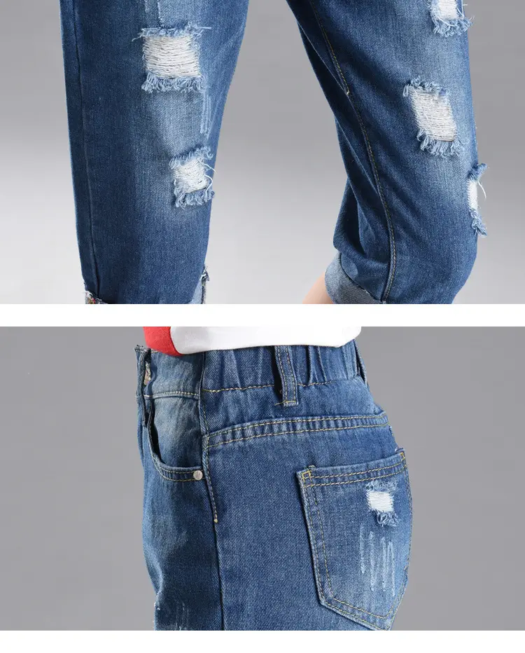 Ripped Denim Cropped Pants Women Summer Loose Plus Size — feature 19