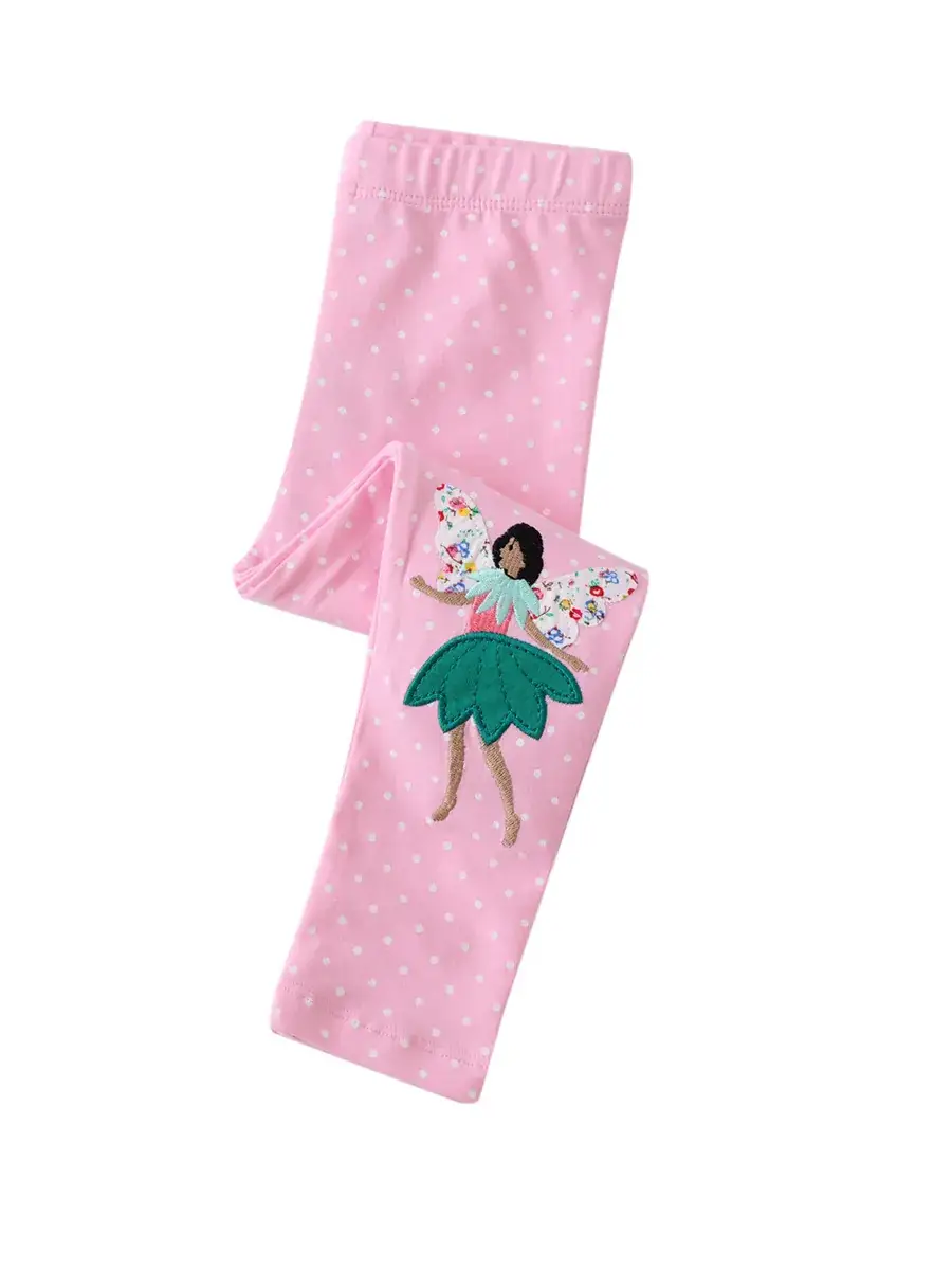 Girls' Pink Fairy Print Leggings Spring Autumn - Image 3