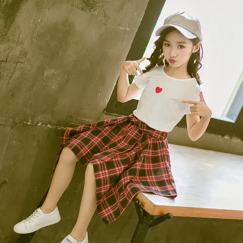 Girls Plaid Skirt Set 2025 Summer Wear 12-15Y - Image 6