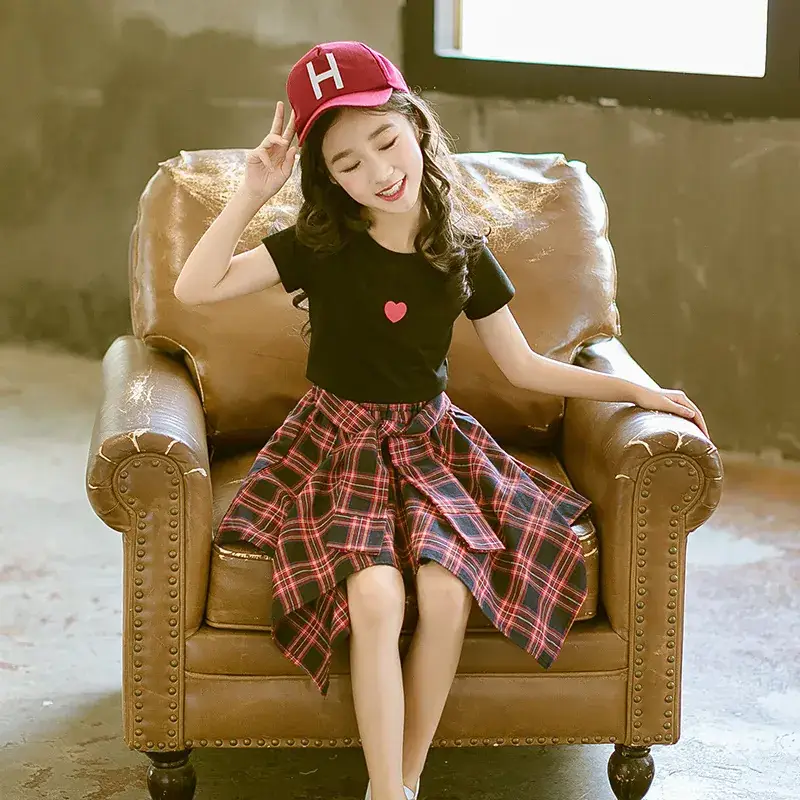Girls Plaid Skirt Set 2025 Summer Wear 12-15Y - Image 7
