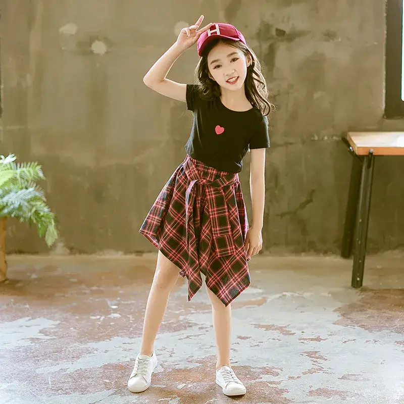 Girls Plaid Skirt Set 2025 Summer Wear 12-15Y - Image 8