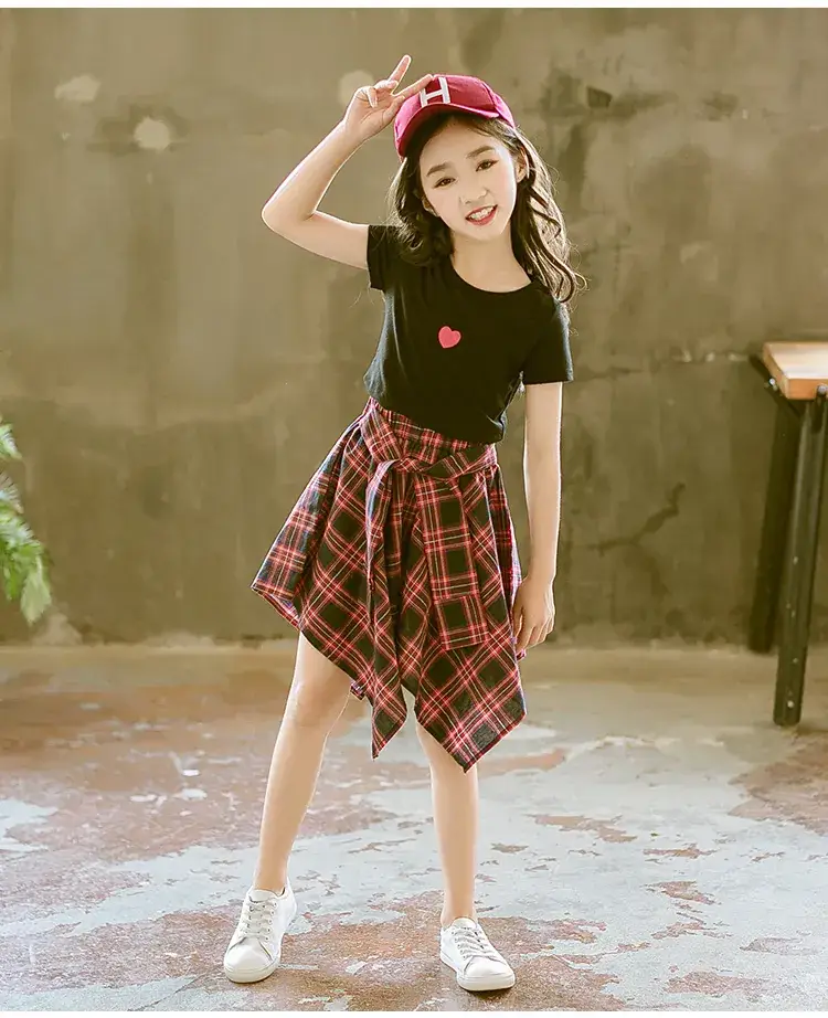 Girls Plaid Skirt Set 2025 Summer Wear 12-15Y - Image 2