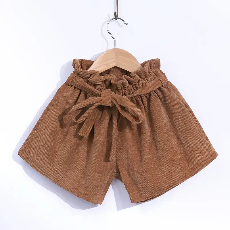 Korean Style Bow Shorts for Girls Brown Corduroy