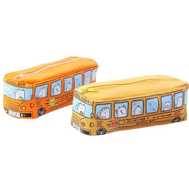 Kids Bus Stationery Case Orange Yellow Canvas Box - Image 8