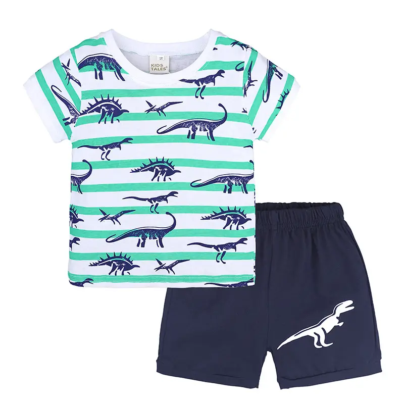 Kids Dinosaur T-Shirt Shorts Set Gray Black - Image 4