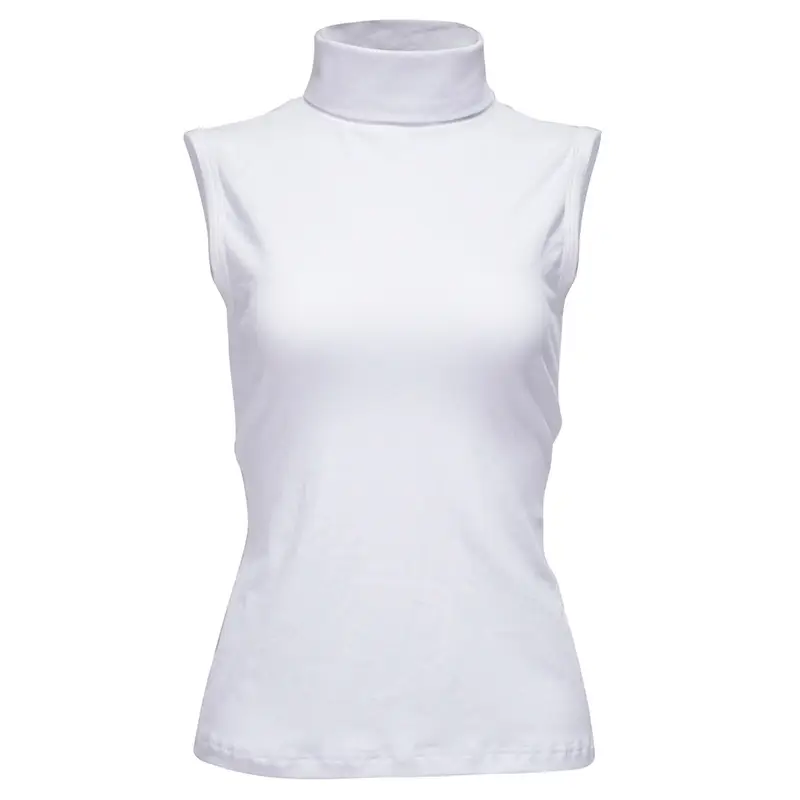 Women's Grey High Collar Sleeveless T-Shirt Stretch Cotton