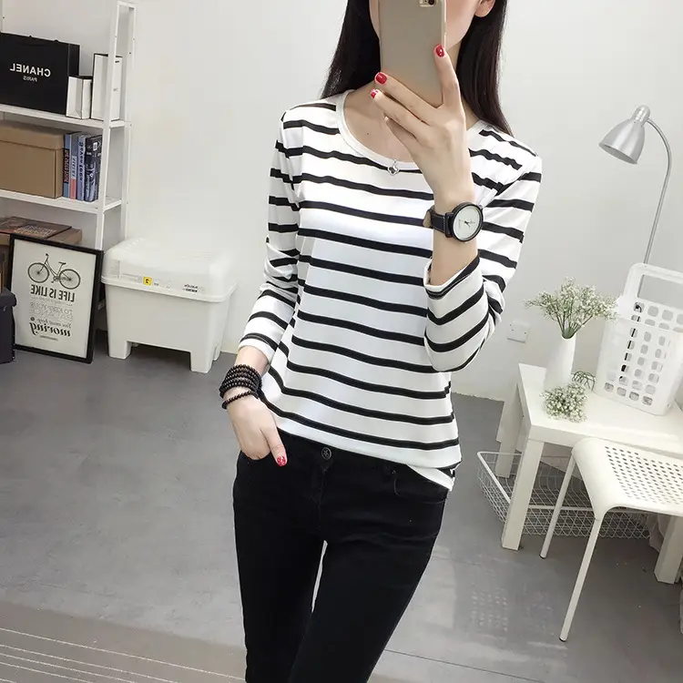 Women Striped Crewneck Long Sleeve T-Shirt