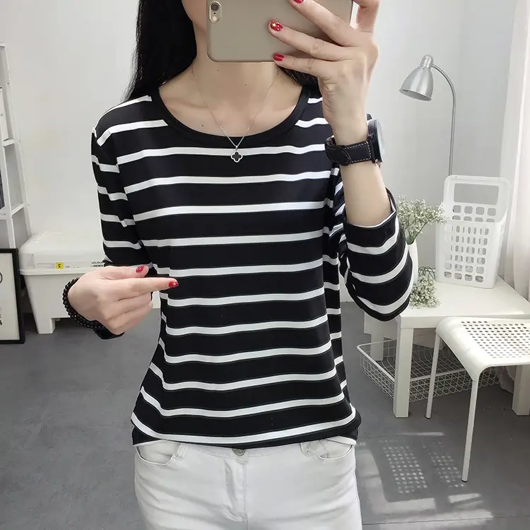 Women Striped Crewneck Long Sleeve T-Shirt