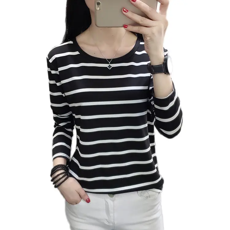 Women Striped Crewneck Long Sleeve T-Shirt