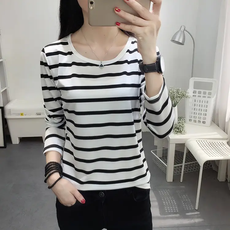 Women Striped Crewneck Long Sleeve T-Shirt