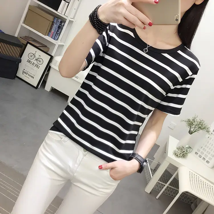 Women Striped Crewneck Long Sleeve T-Shirt