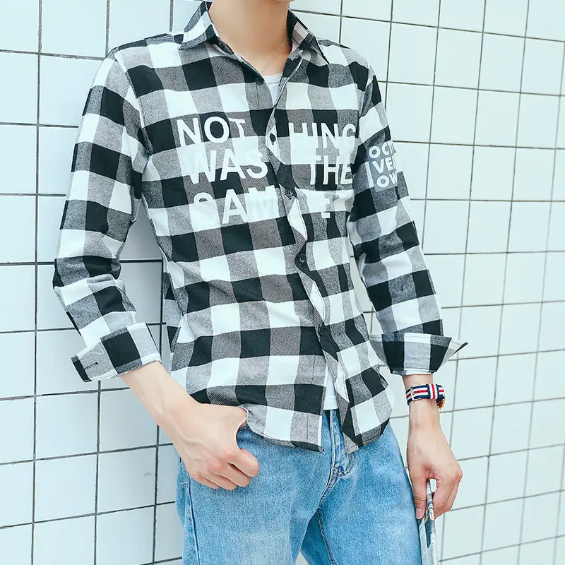 2022 Men Red Black Plaid Long Sleeve Shirt - Image 5