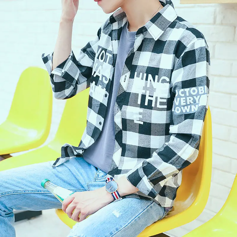 2022 Men Red Black Plaid Long Sleeve Shirt - Image 2