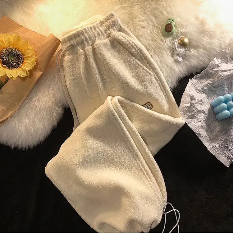 Women's Warm Fleece Lined Harem Pants Cream - Image 4
