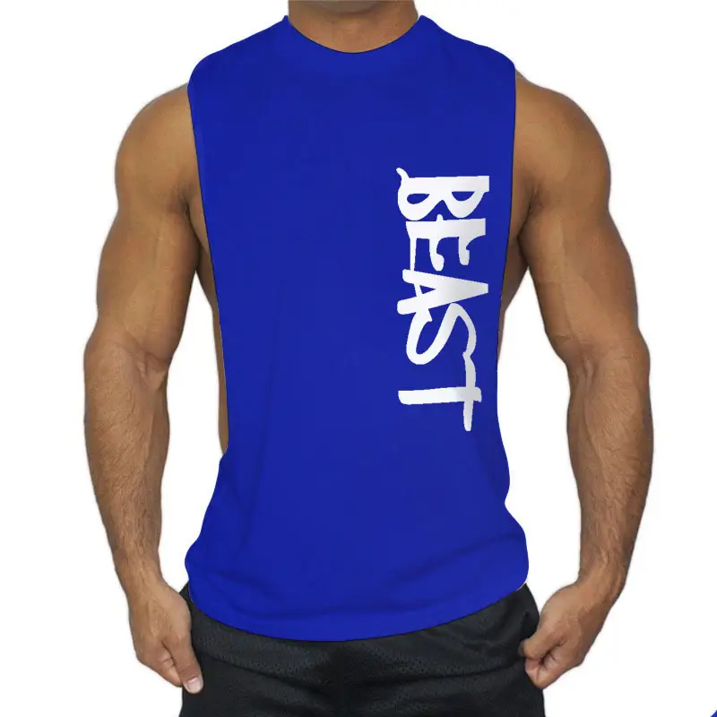 Men Sleeveless Fitness Vest Red Logo Large Split - Image 7