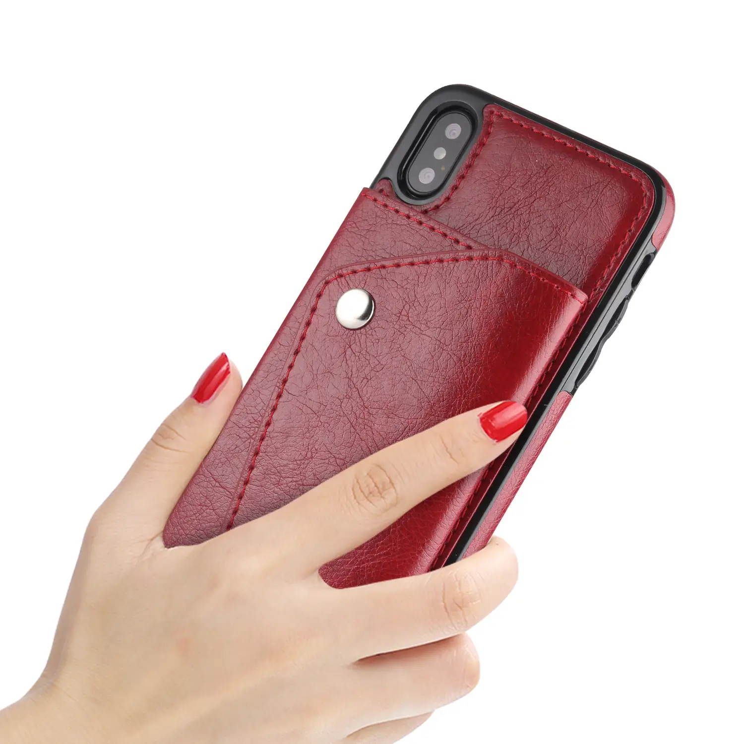 Red Leather iPhone12 Case with Card Slots - Image 8