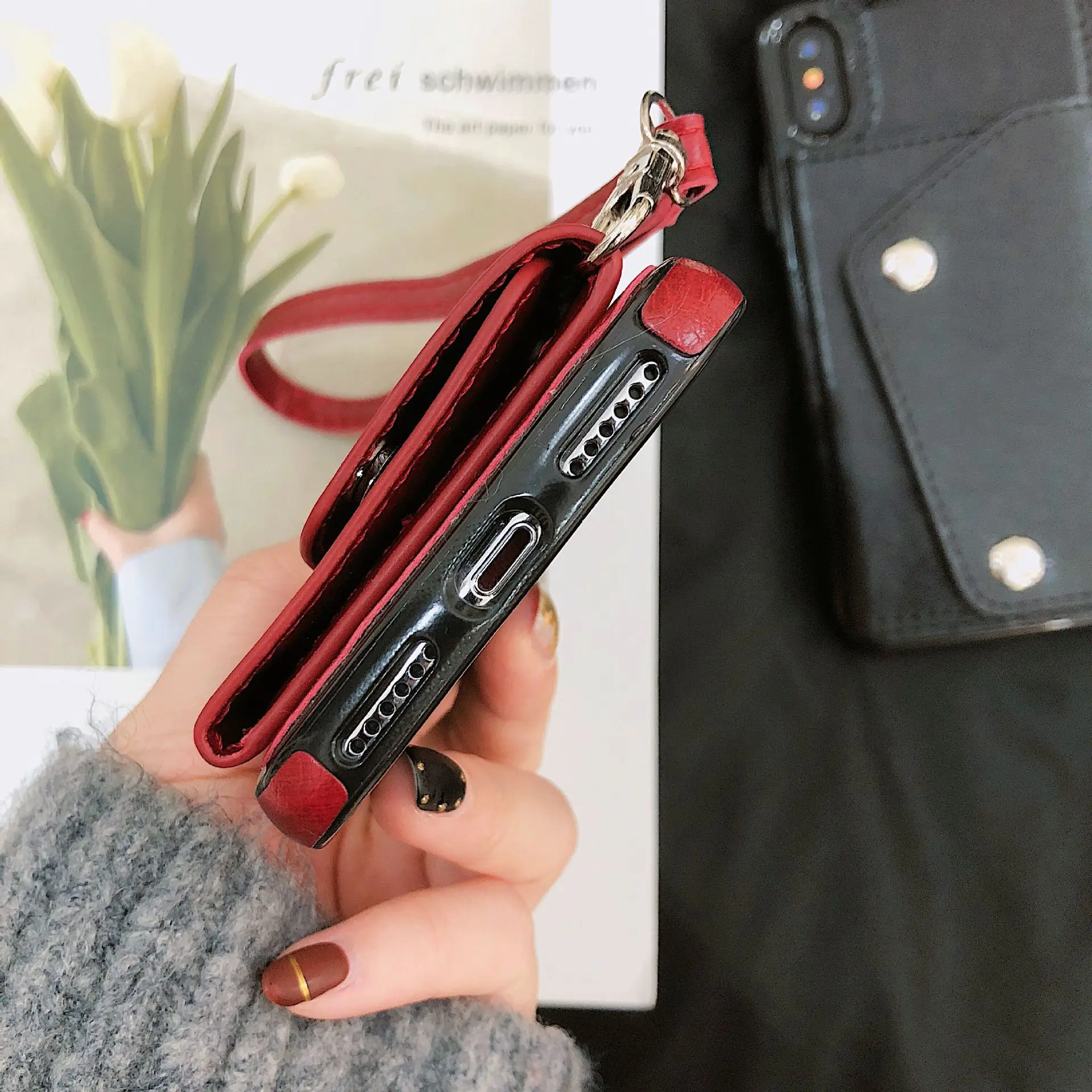 Red Leather iPhone12 Case with Card Slots - Image 10