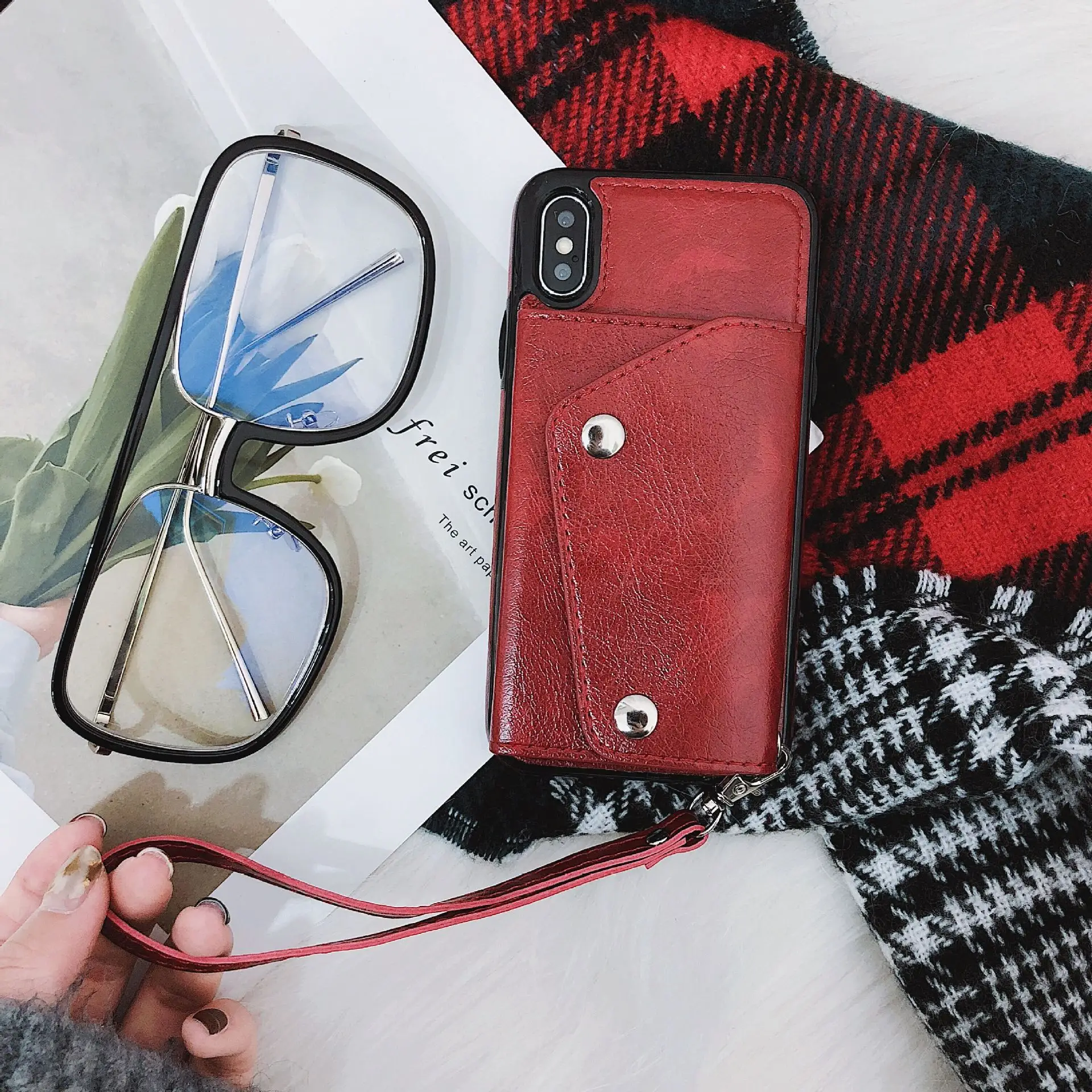 Red Leather iPhone12 Case with Card Slots - Image 3
