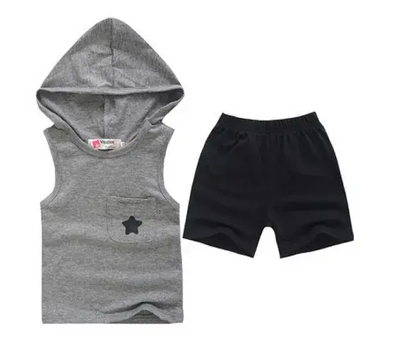 Men Hoodie Shorts Set Grey Black Korean Style 2023 - Image 2