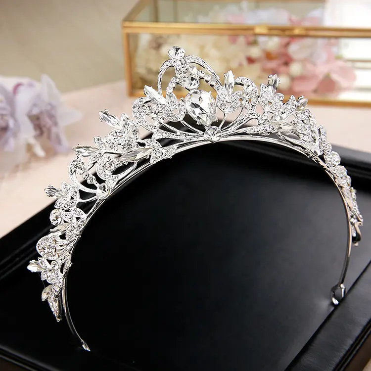 Silver Bridal Crown with Crystal Details for Women