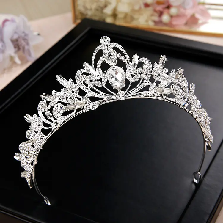Silver Bridal Crown with Crystal Details for Women