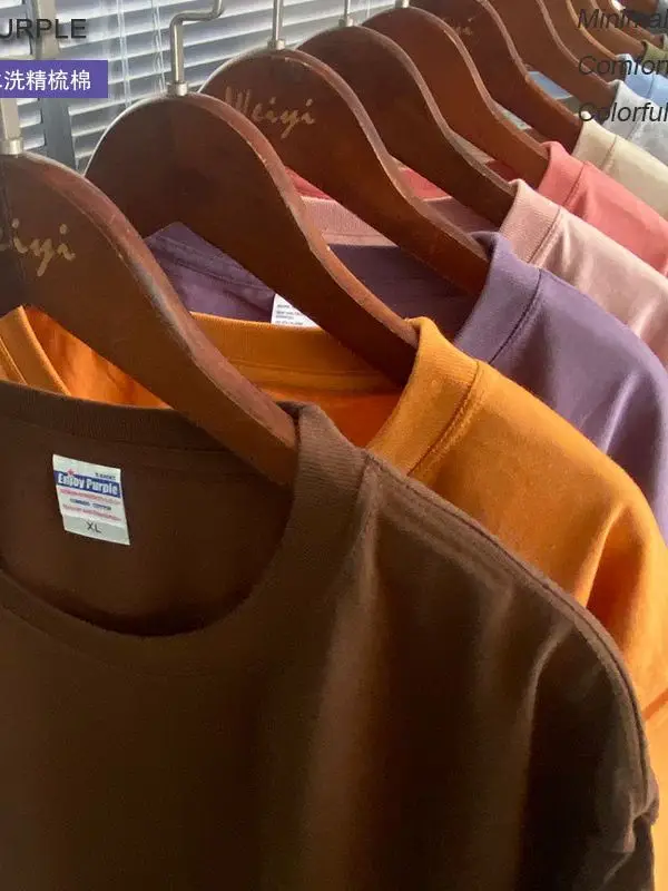 Summer T-Shirt Pure Cotton Solid Color Round Neck Short Sleeve - Image 31
