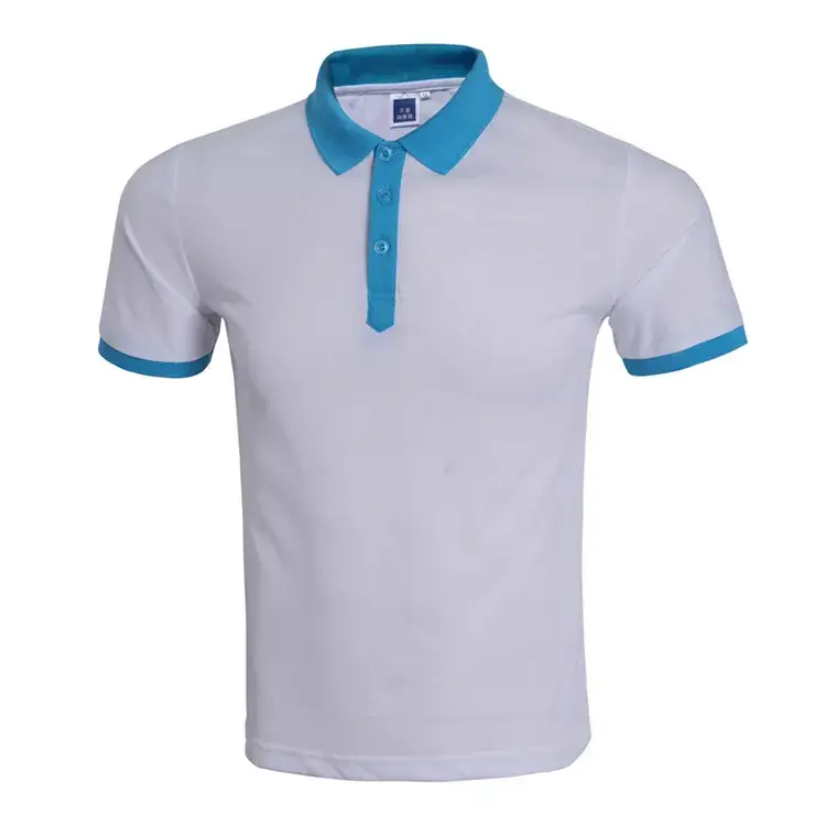 Men Cotton Polo Shirt White Blue Summer - Image 7