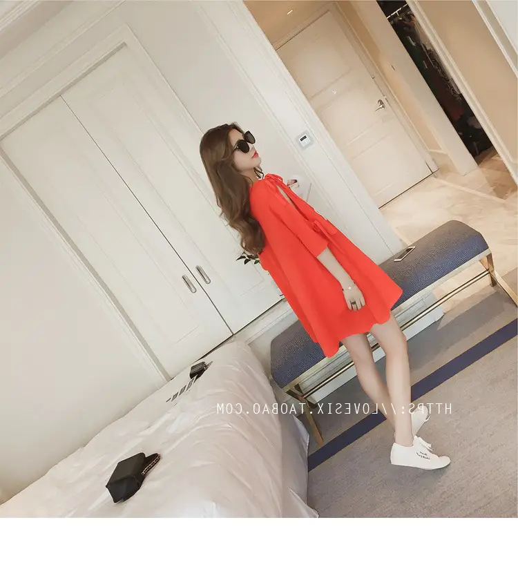 Women Green Bow Tie Letter Print 3Q Sleeve Top Dress — feature 30