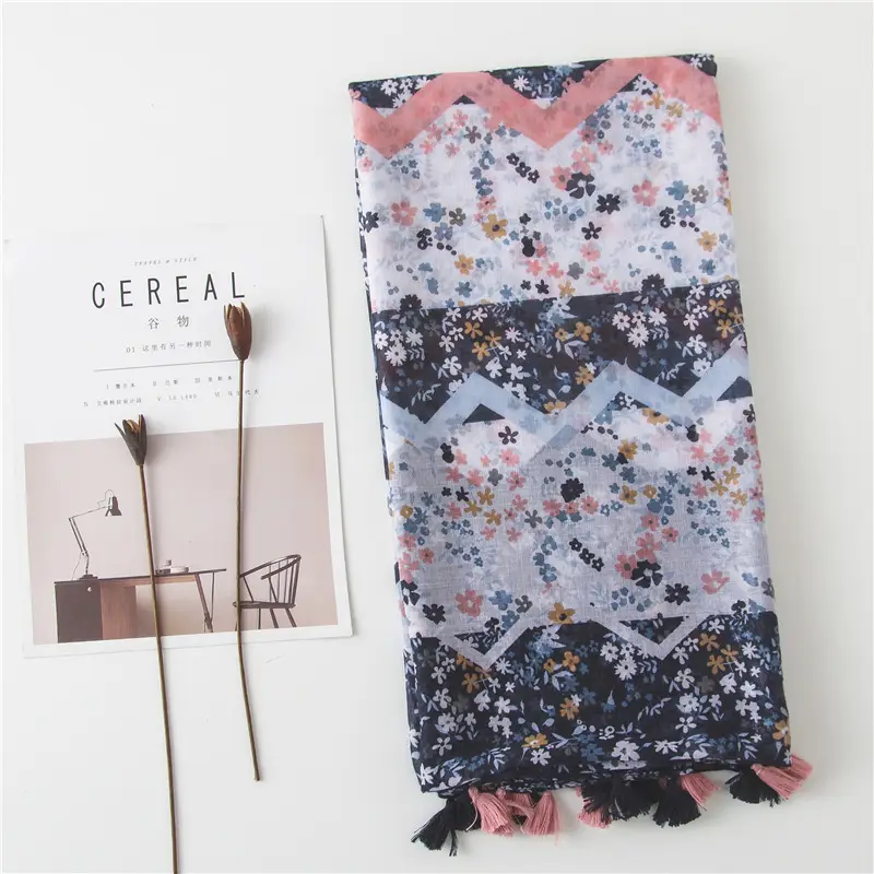Women Silk Floral Scarf Dark Blue Summer — feature 11