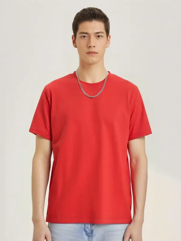 Men Navy Blue Cotton T-Shirt Medium Weight Loose Fit - Image 20