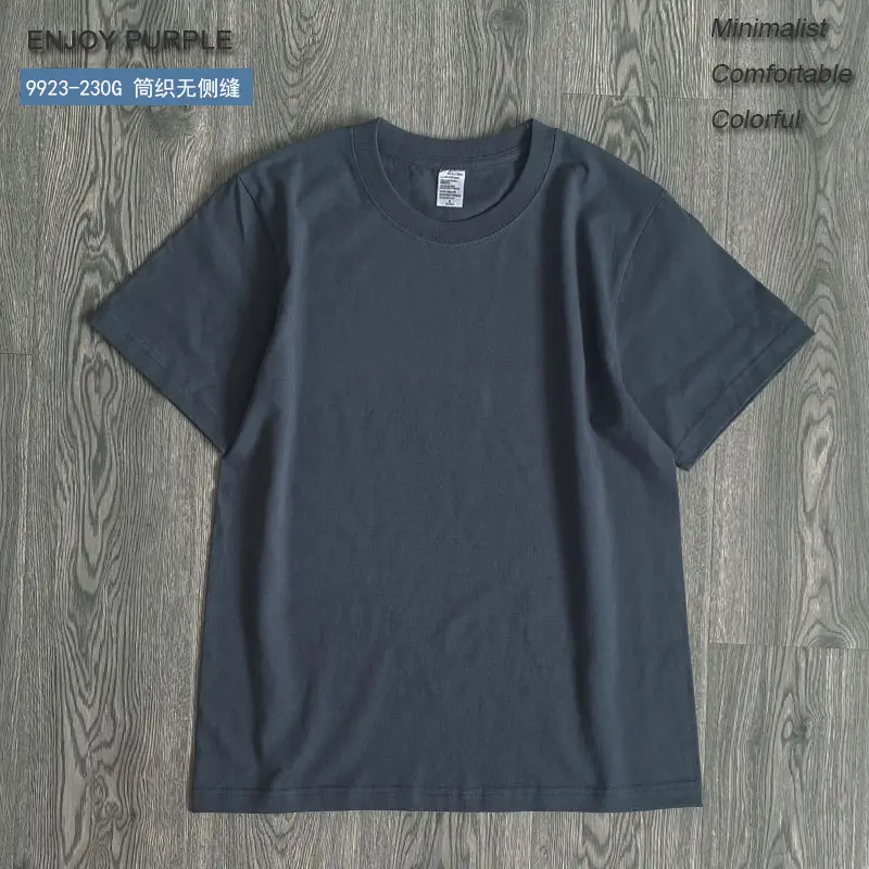 Men Navy Blue Cotton T-Shirt Medium Weight Loose Fit - Image 13