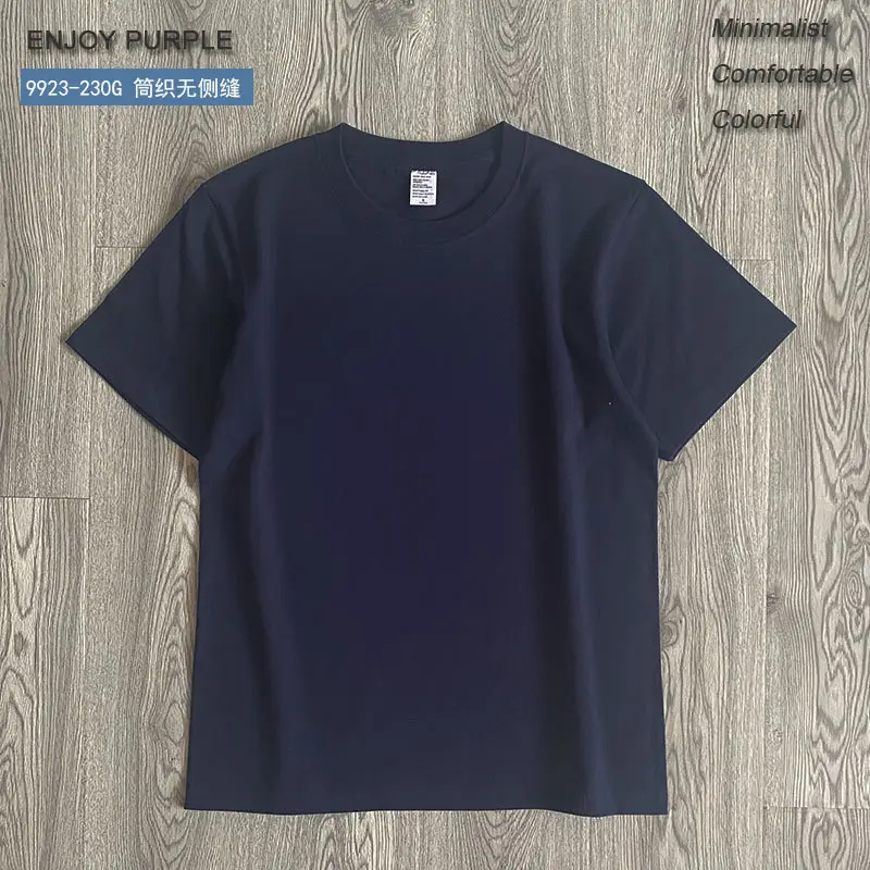 Men Navy Blue Cotton T-Shirt Medium Weight Loose Fit - Image 15