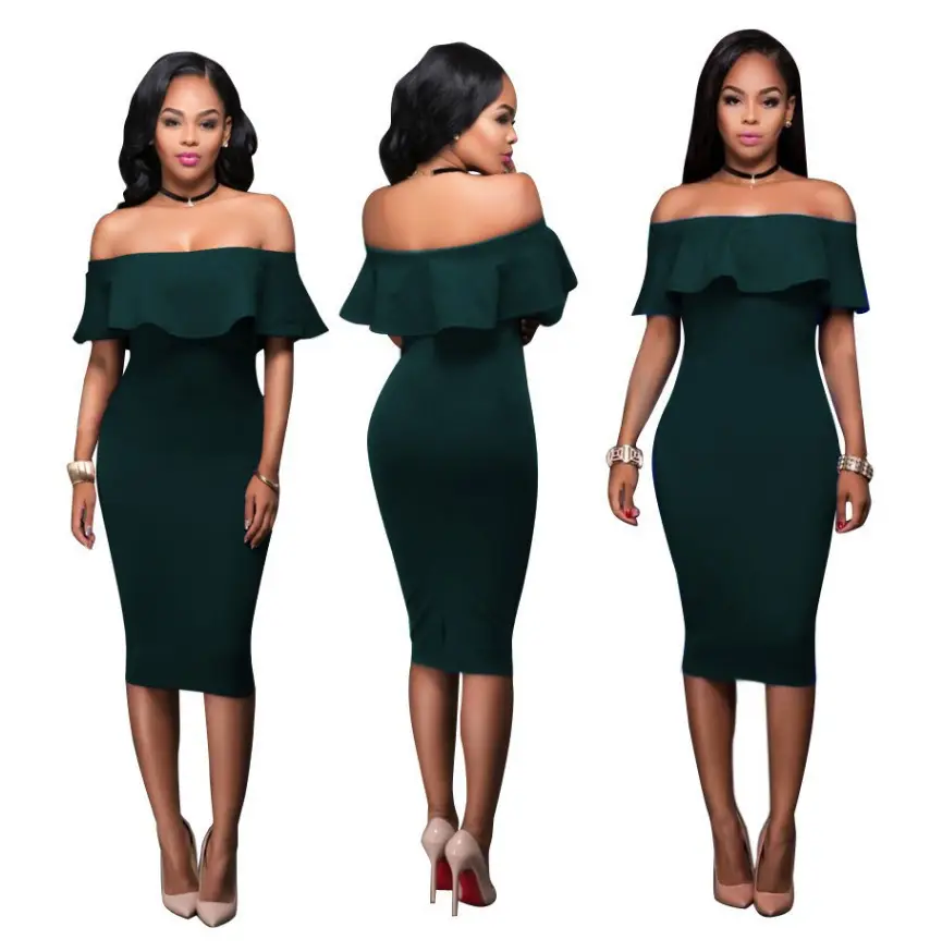 Women's Maroon Off-Shoulder Hip Dress with Lotus Leaf Collar - Image 9