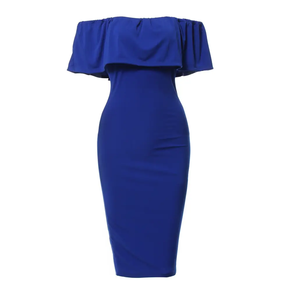 Women's Maroon Off-Shoulder Hip Dress with Lotus Leaf Collar — feature 15