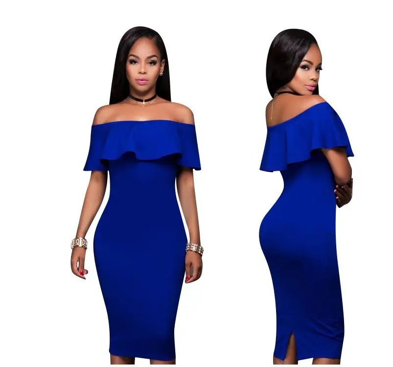 Women's Maroon Off-Shoulder Hip Dress with Lotus Leaf Collar - Image 5