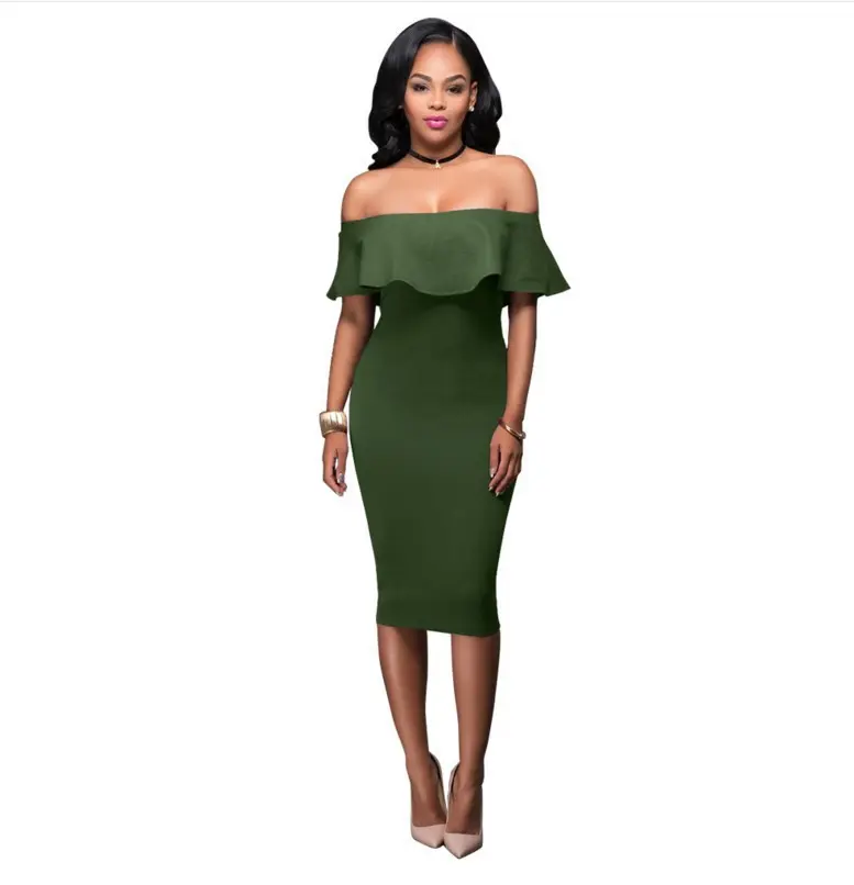 Women's Maroon Off-Shoulder Hip Dress with Lotus Leaf Collar - Image 6