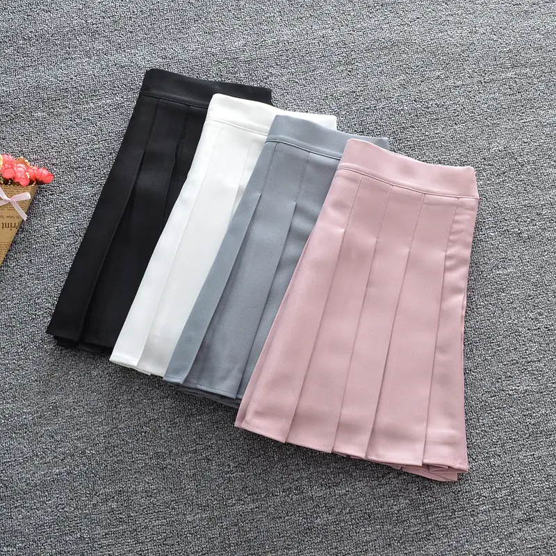 Japanese Pleated Skirt Solid Gray High Waist Liners