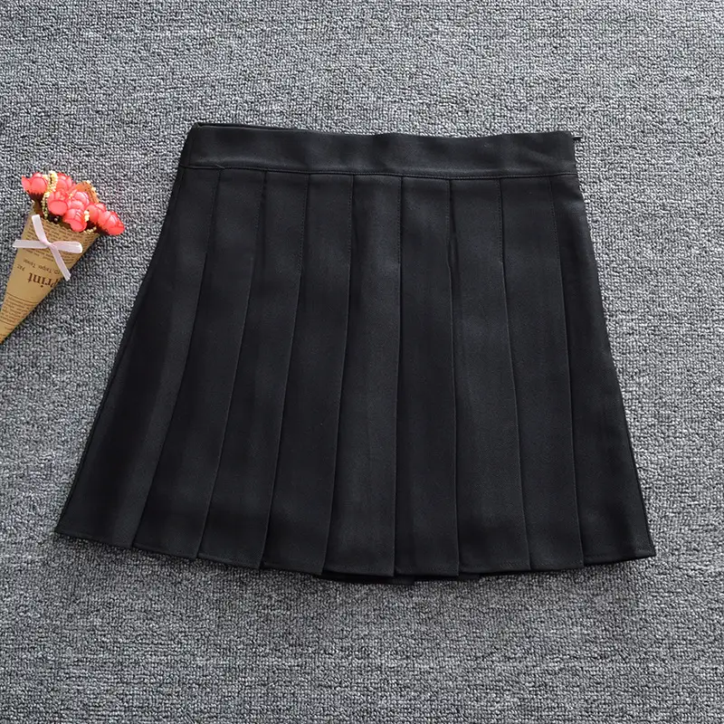 Japanese Pleated Skirt Solid Gray High Waist Liners