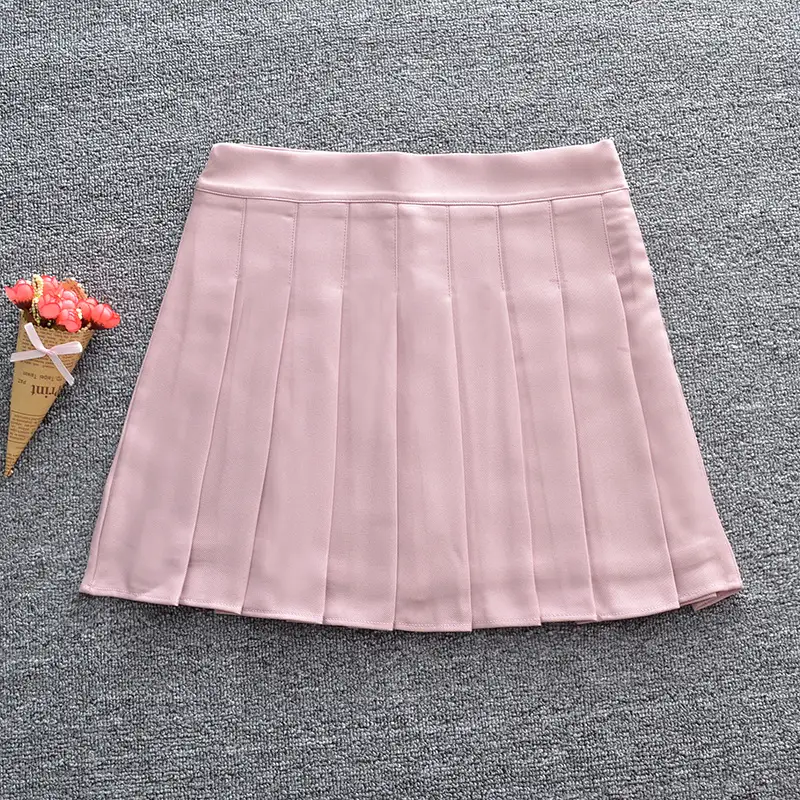 Japanese Pleated Skirt Solid Gray High Waist Liners